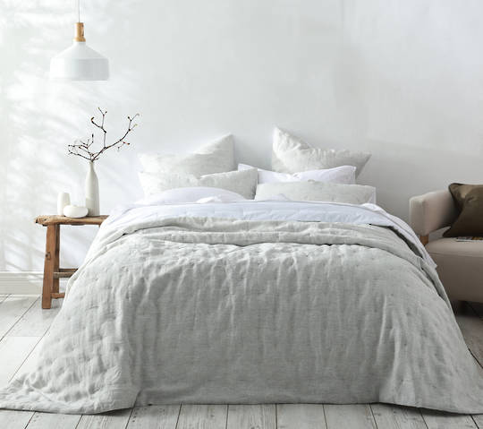 MM Linen Laundered Linen Pinstripe Cloud Bedspread Set  European Flax Linen